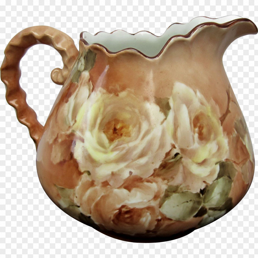 Hand Painted Vintage Coffee Cup Rose Family Vase PNG