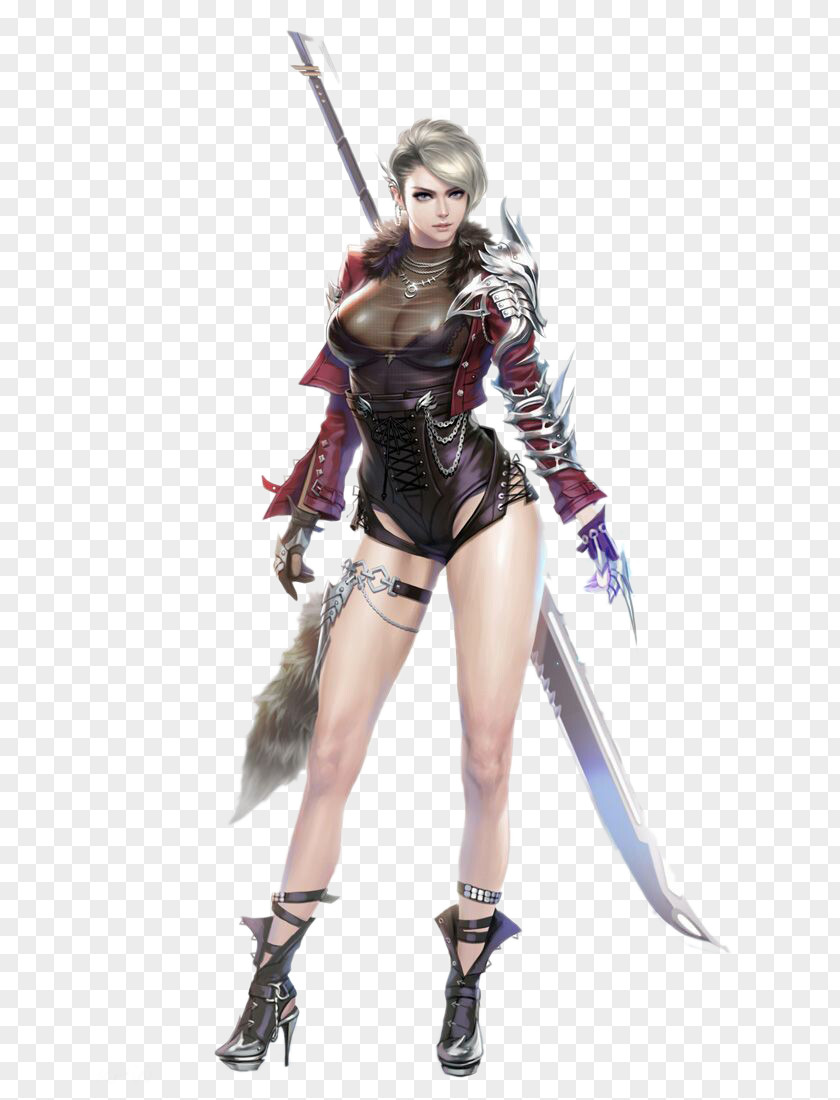 Super Beautiful Long Knife Fighter Vindictus Mabinogi Concept Art Character Model Sheet PNG