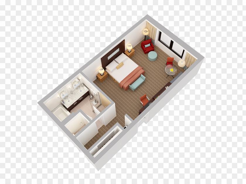 King Bed Caribe Hilton La Concha Renaissance San Juan Resort Suite Building 3D Floor Plan PNG