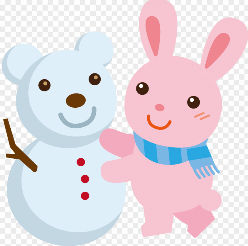 Snowman Cartoon Bunny Rabbit Easter Illustration PNG