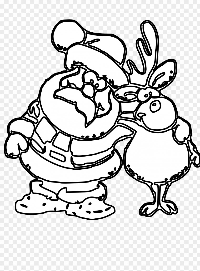 Christmas Line Drawing Santa Claus Black And White Clip Art PNG