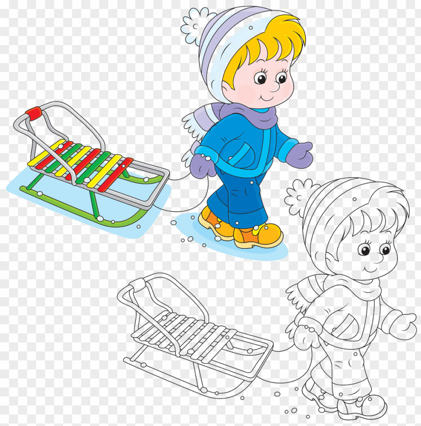 Pulling Sled Child Coloring Book Royalty-free Illustration PNG