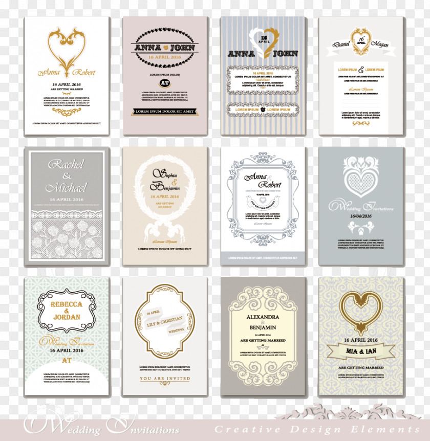 12 Wedding Invitations PNG