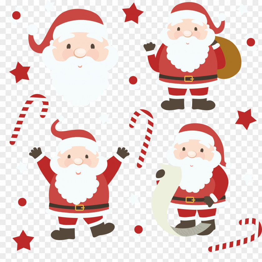 Vector Hand-drawn Cartoon Santa White Beard Claus Reindeer Christmas PNG