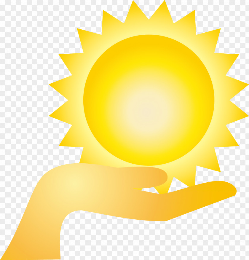 Yellow Hand Holding The Sun Hand-painted Elements Cartoon PNG
