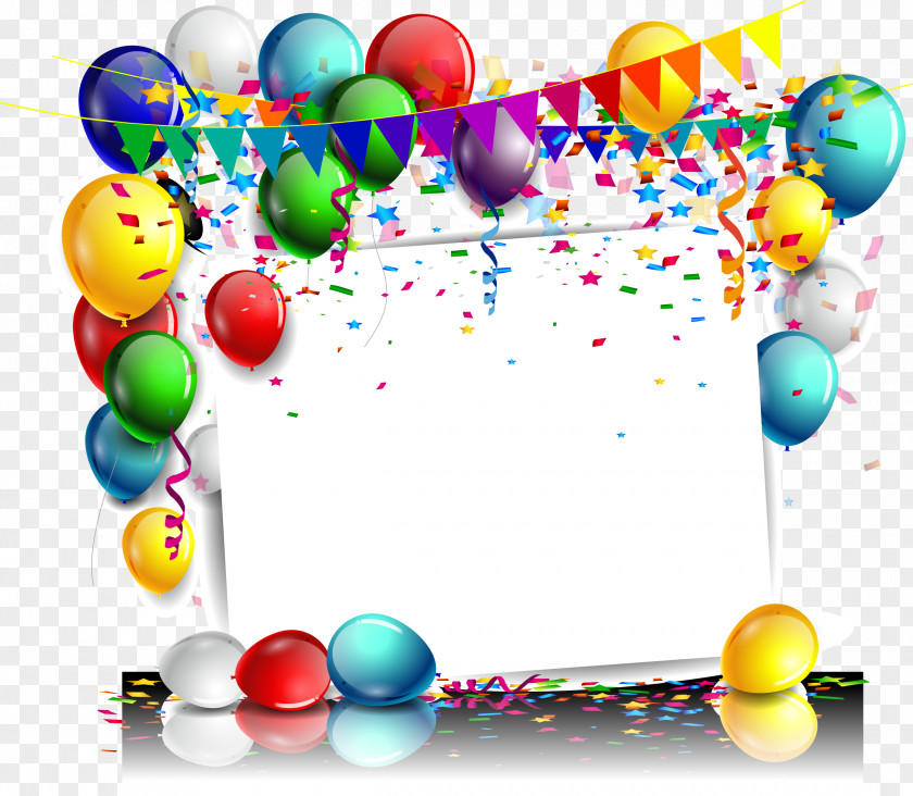 Colorful Balloon Birthday Cake Greeting Card PNG