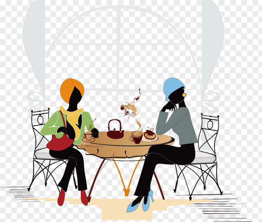 Hand-painted Banquet Tables And Chairs Latte Coffee Cafe Clip Art PNG