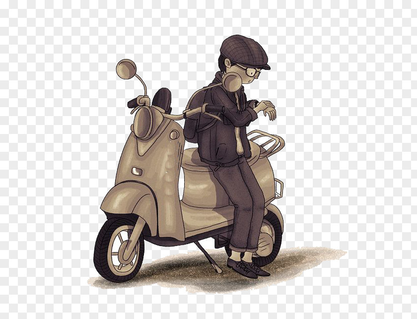 Cartoon Motorcycle Watercolor Painting Illustration PNG
