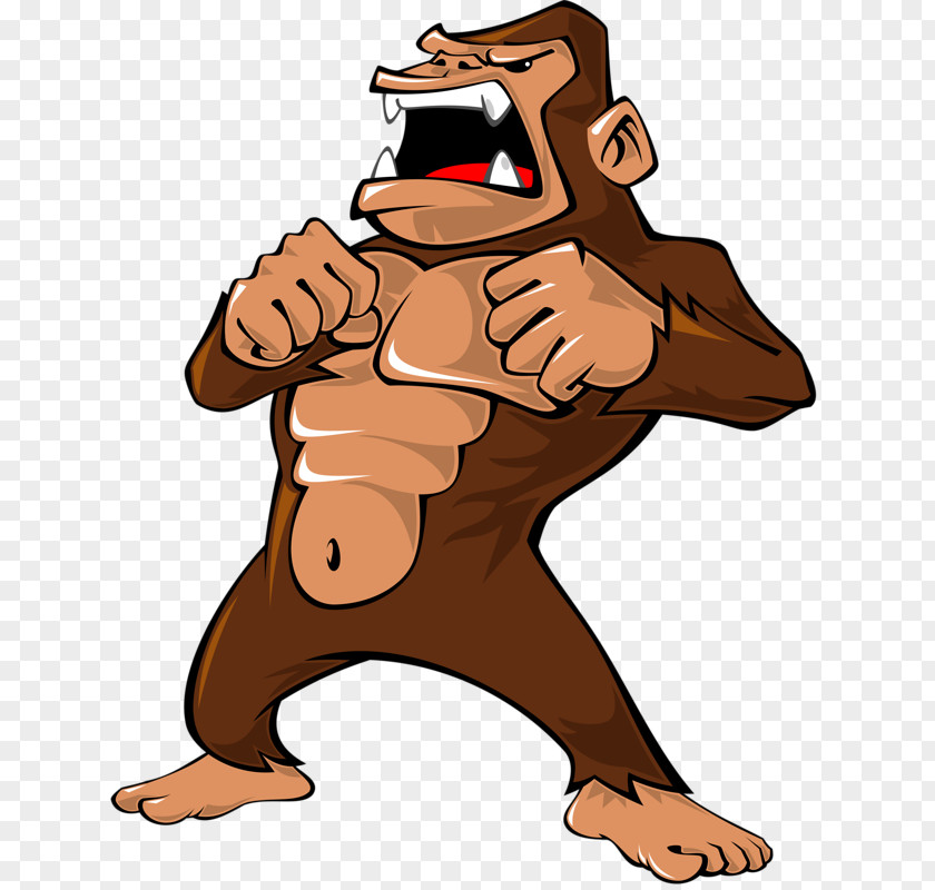 Grumpy Gorilla Ape Cartoon Illustration PNG