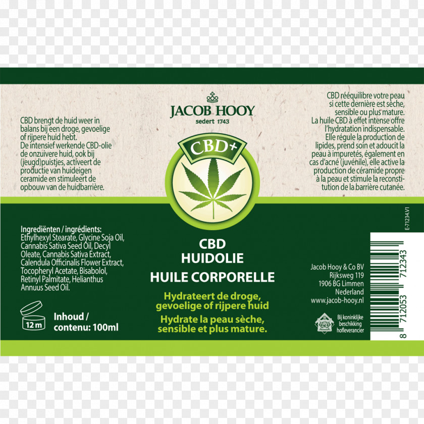 Pouring Oil Cannabidiol Jacob Hooy CBD Huile De Peau 100ml Cannabis Sativa Cbd+ Olie 5% 10ml PNG