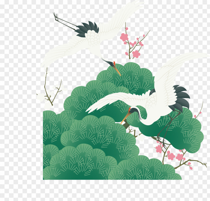 Hand-painted Crane Map Vector Japanese No Ha PNG