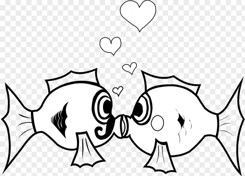 Free Line Art Drawings Kissing Gourami Fish Cartoon Clip PNG