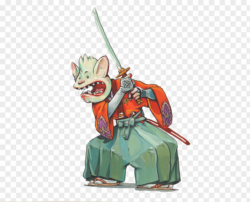 Samurai Mouse Cartoon Illustration PNG