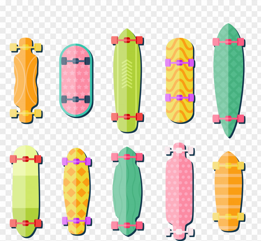 10 Color Skateboard Design Vector Material Skateboarding PNG
