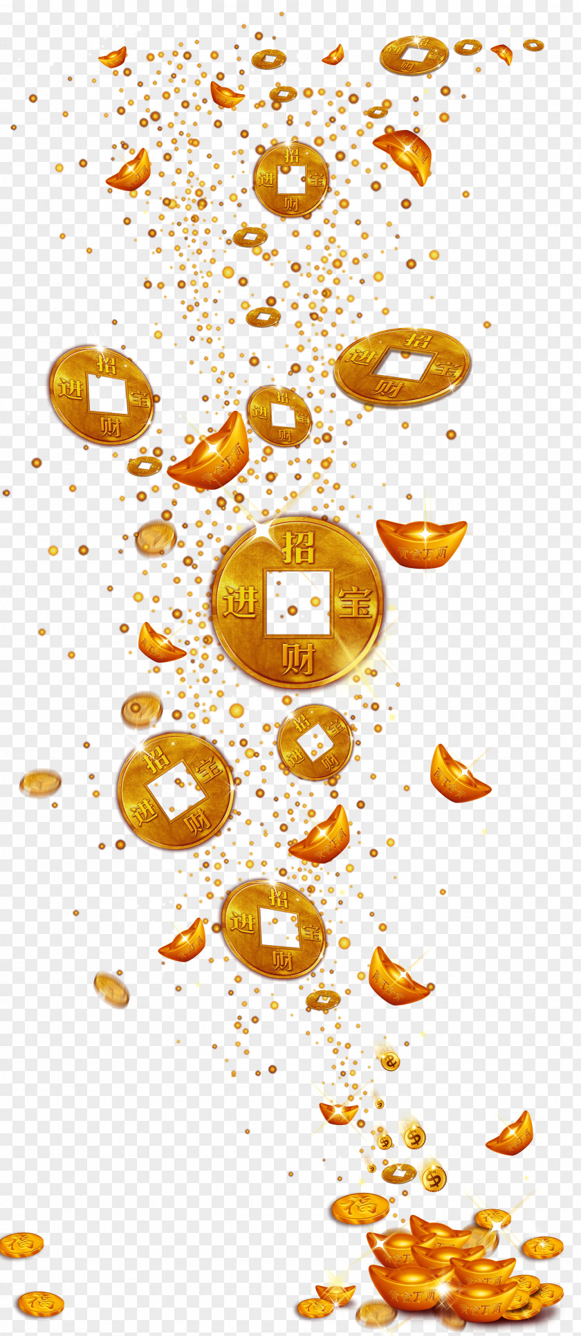 Golden Atmosphere Falling Money Gold Ingot Material Coin PNG