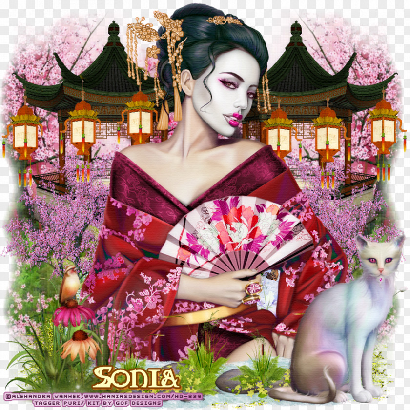 Design Floral Pink M Geisha Photomontage PNG