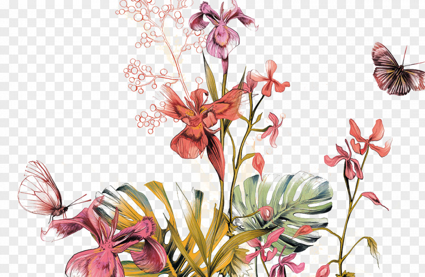 Painted Floral Design Patterns Mural Illustration PNG
