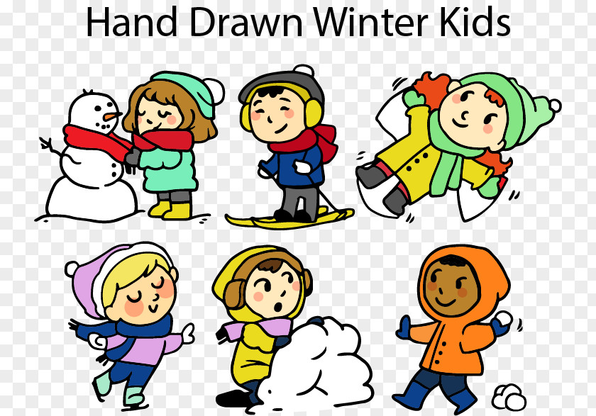 Painted Winter Children Snow Clip Art PNG