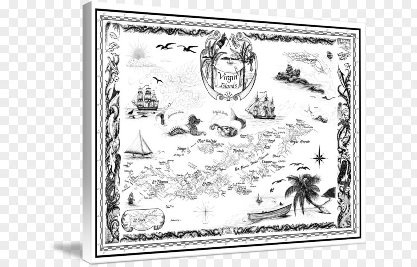 Nautical Map Paper Gallery Wrap Drawing Line Art PNG