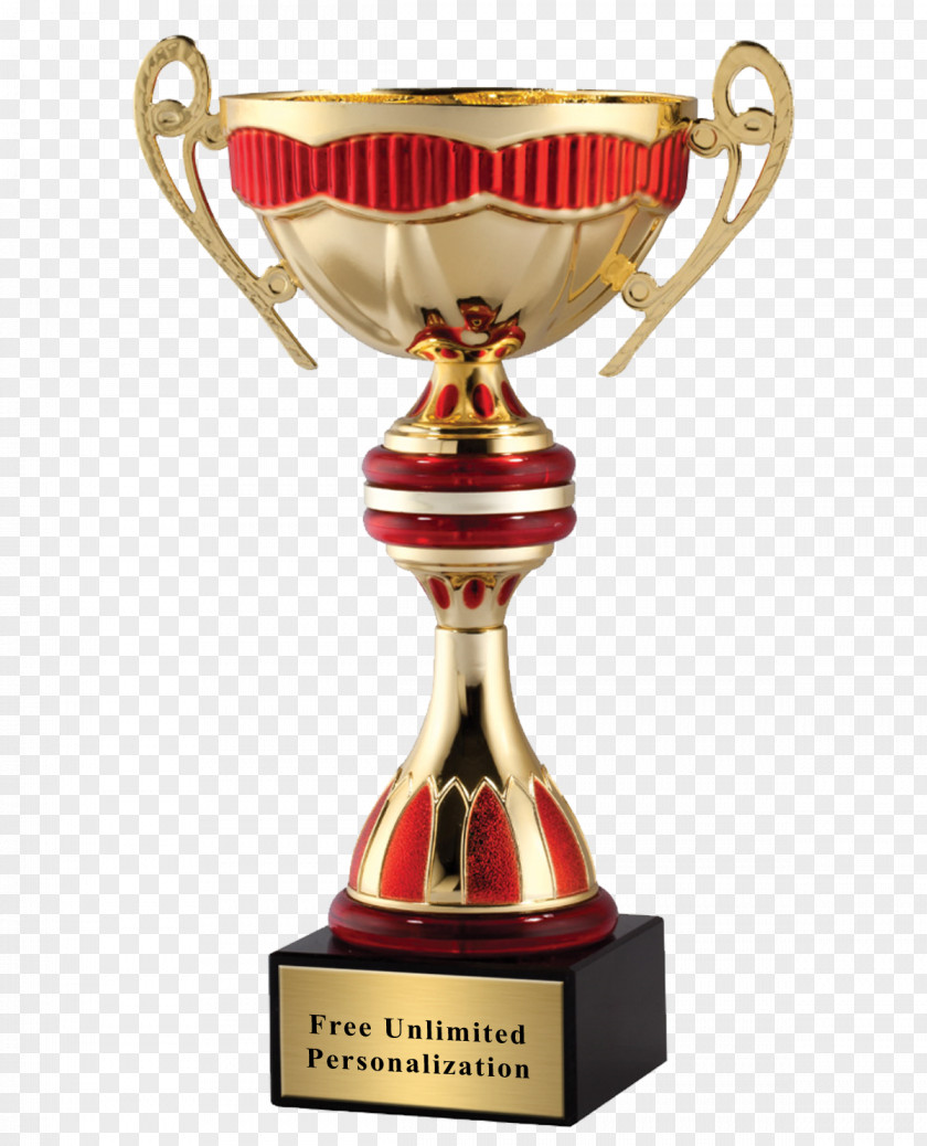 Golden Cup Trophy Award Red Commemorative Plaque PNG
