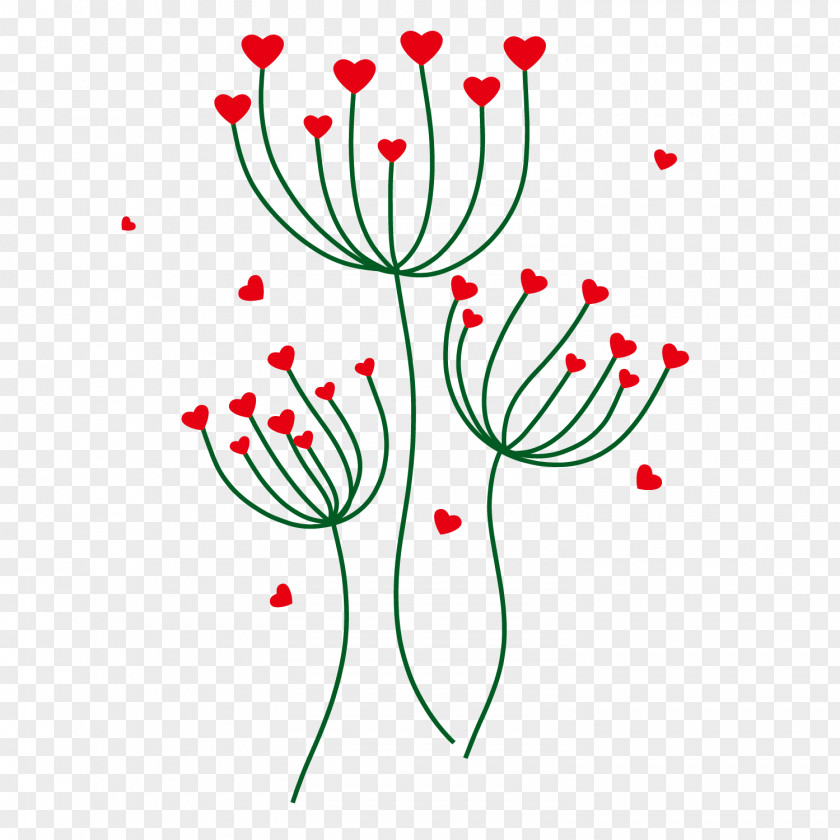 Vector Red Love Flowers Dandelion Shape Euclidean Stock Illustration PNG