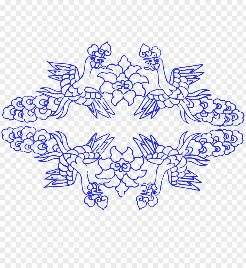 Blue Phoenix Motif And White Pottery Graphic Design PNG