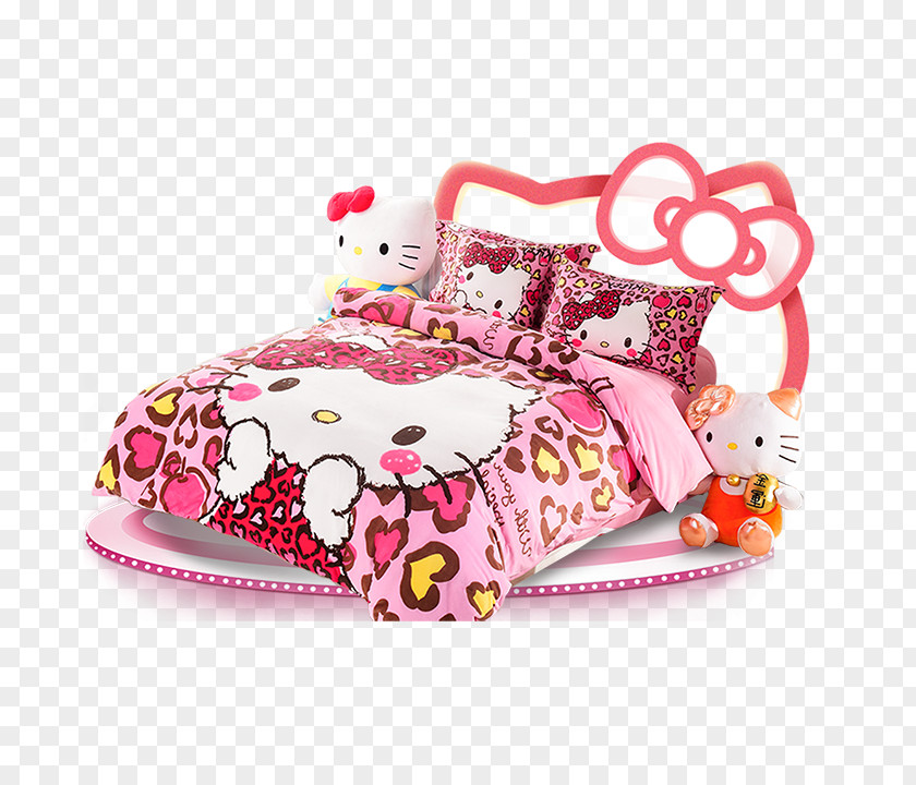 Hello Kt Bed Family Of Four Pink Textile Sheet PNG