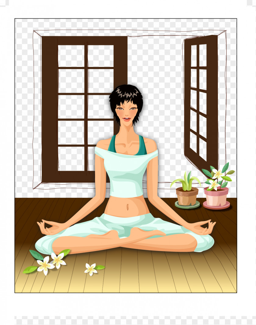 Windowsill Doing Yoga Exercise Fashion Women Vector Cartoon Illustration PNG