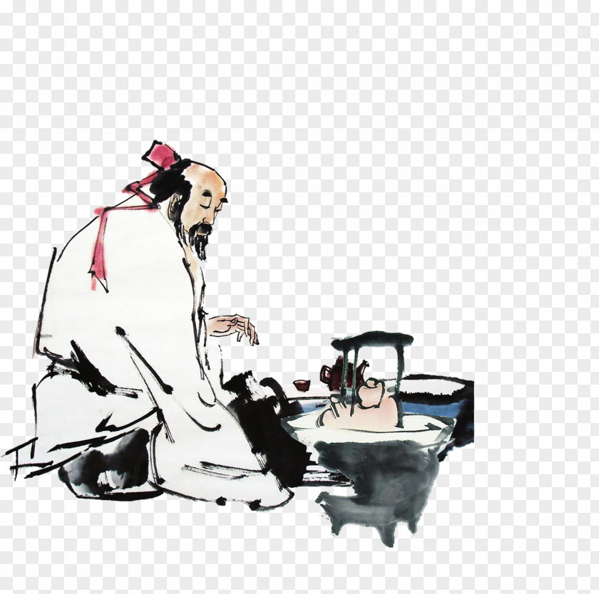 Painting Elderly China Chinese Ink Wash PNG