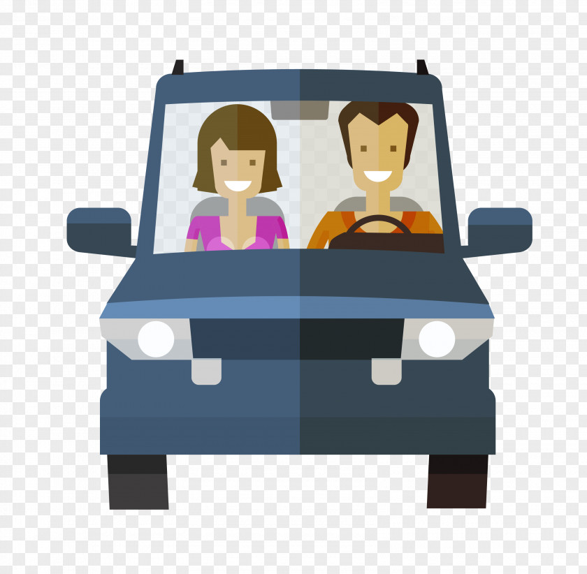 Vector Black Cartoon Car Driving Couple Royalty-free Drawing Illustration PNG