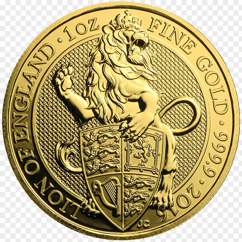 Gold Coins Floating Material Royal Mint The Queen's Beasts Bullion Coin PNG