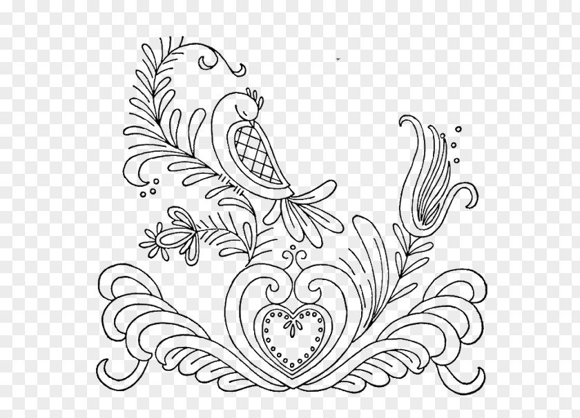 Birds Antique Sketch On Flowers Embroidery Drawing Appliquxe9 Quilling Pattern PNG