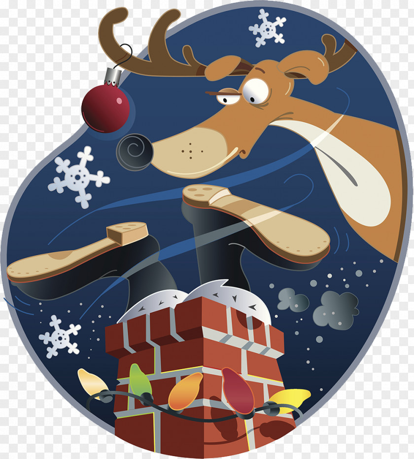 Chimney Santa Claus Reindeer Christmas Cartoon PNG
