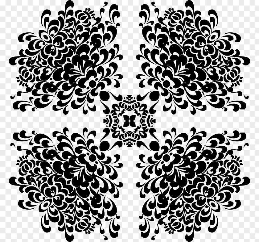 Design Black And White Floral PNG