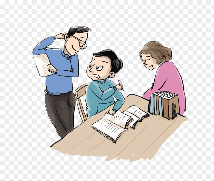 Parents Accompany Their Children Doing Homework Child Parent Mother Son Cartoon PNG