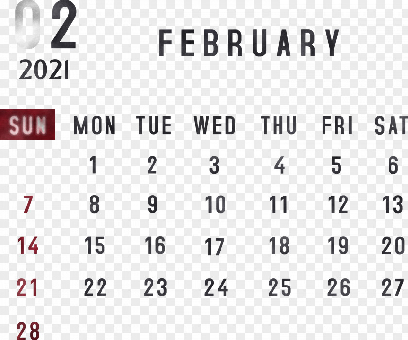 February 2021 Monthly Calendar Printable Template PNG