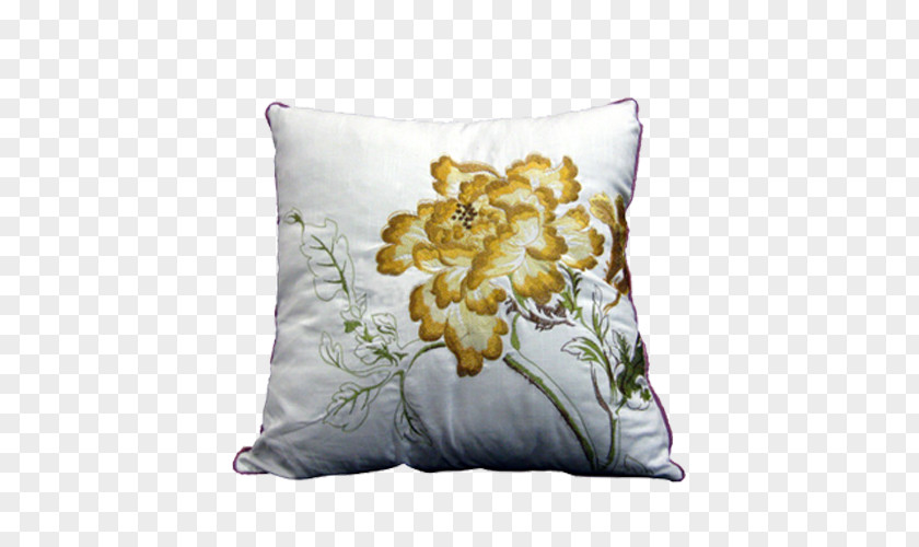 Yellow Peony Embroidered Pillow Dakimakura Moutan PNG