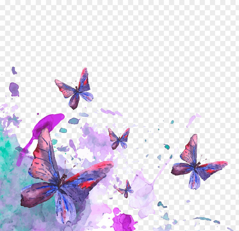 Color Ink Butterfly High-definition Deduction Material Watercolor Painting Stock Illustration PNG