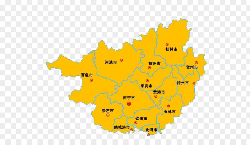 Map Of Guangxi Yizhou District, Hechi Liuzhou Yulin Nanning Guigang PNG