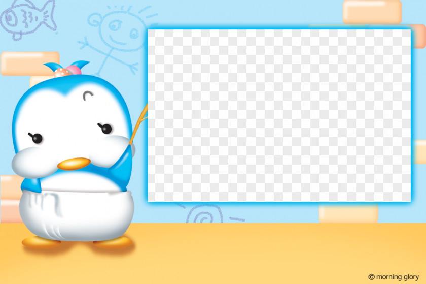 Blue Frame Cartoon Penguin PNG