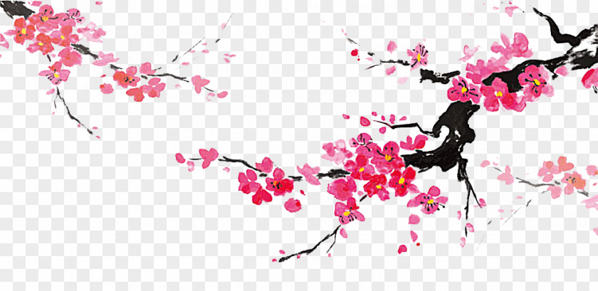 Ink Plum Japanese Art Wash Painting PNG