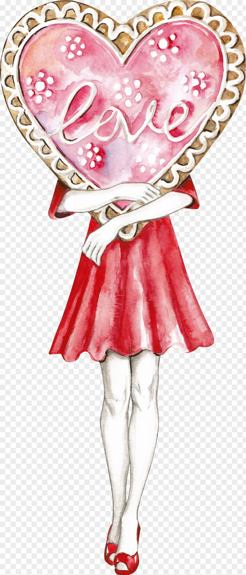 Pink Lady Figurine Valentines Day Heart PNG