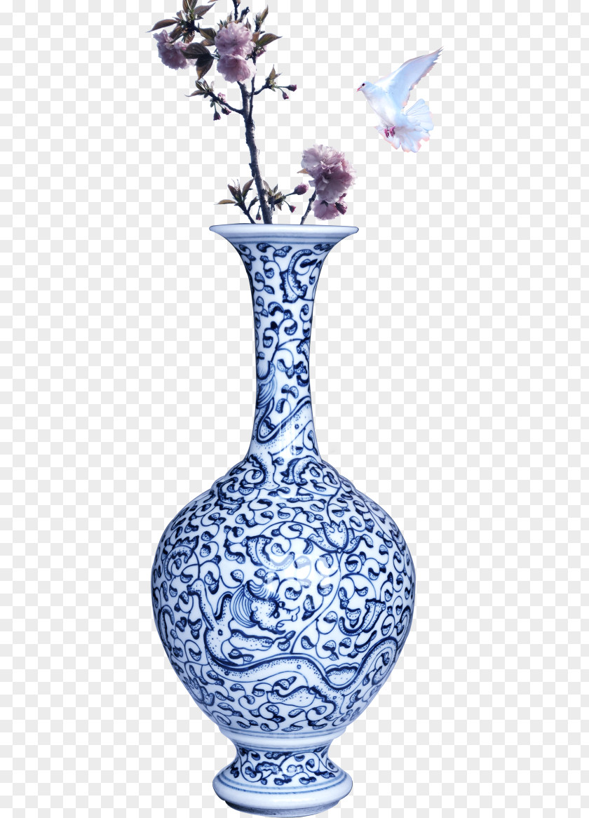 Bottle Flower Vase Blue And White Pottery Porcelain Ceramic PNG