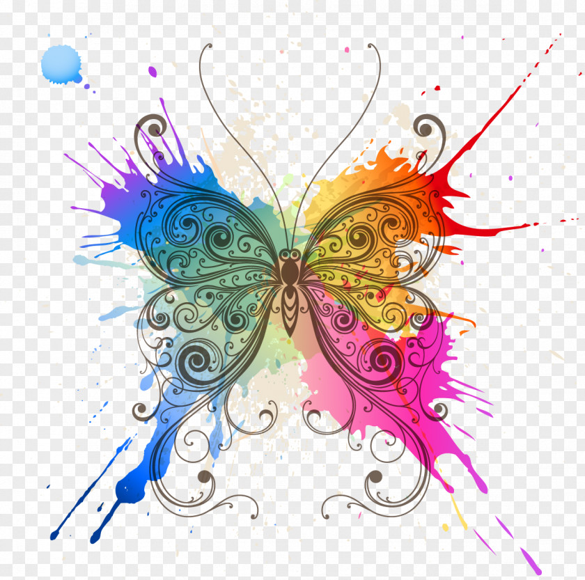 Butterfly Splash Abstract Art Pattern PNG