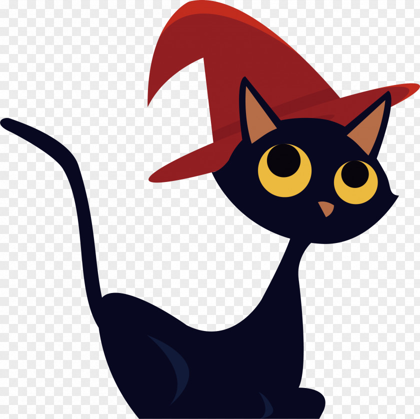 Red Hat Black Cat Kitten Whiskers Clip Art PNG