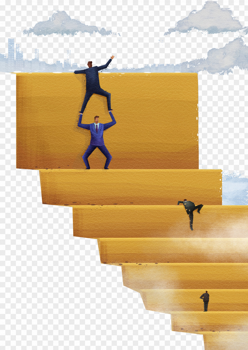 People Climbing Stairs Poster Illustration PNG