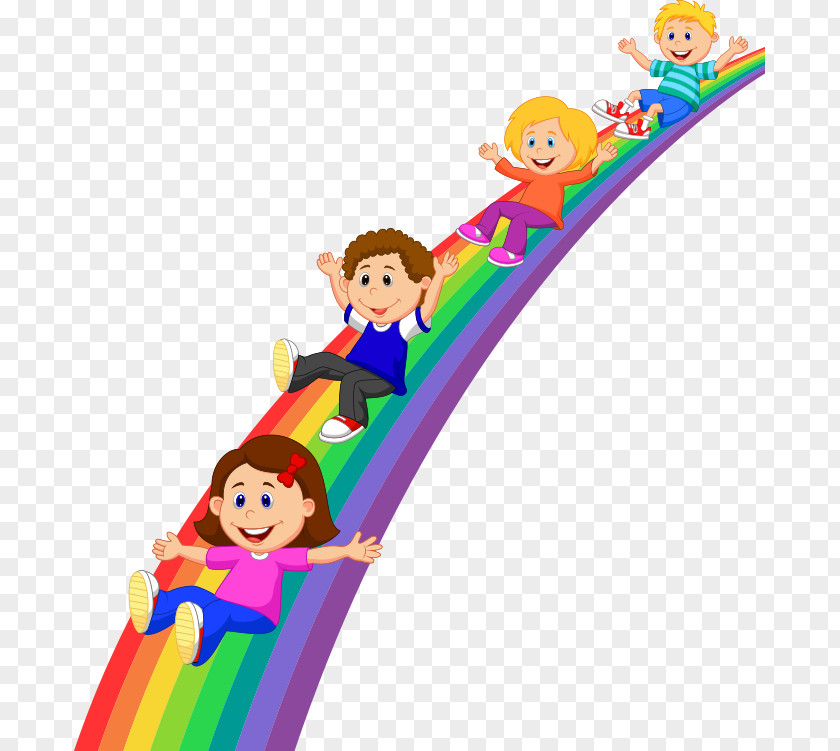 Children On The Rainbow Vector Child Cartoon Illustration PNG