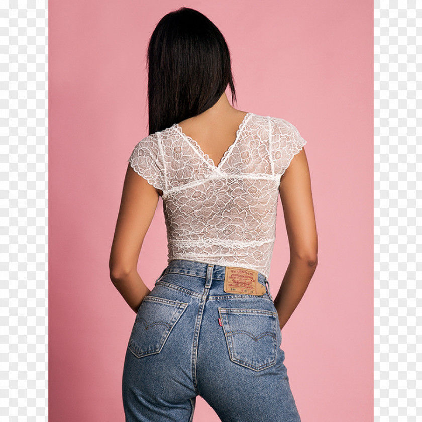 Jeans Waist Denim Sleeve Blouse PNG