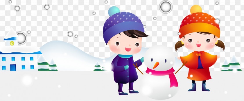 Two Children Snowman Child Illustration PNG