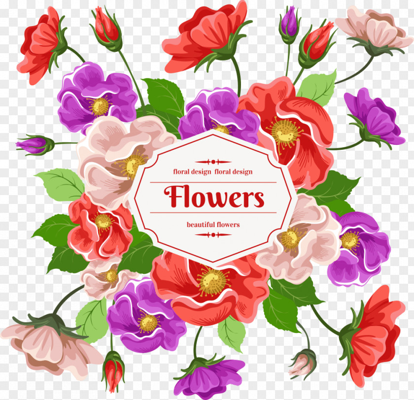 Vector Cartoon Flowers Card Design Download PNG